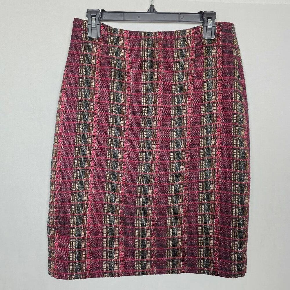 Cato Women’s Plaid Tweed Pencil Skirt Red Black Size 8